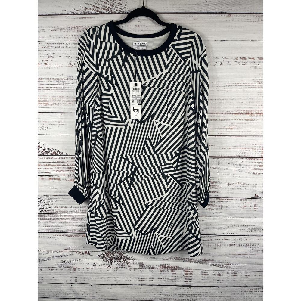 Byblos Dress Womens 38 Black Star Print Geometric Long Sleeve Shift Italy